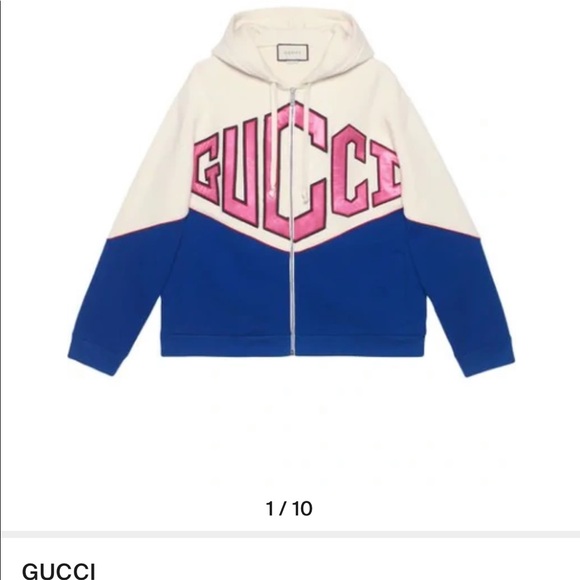 Gucci Game Logo Felted Cotton Jersey Zip Hoodie In White - Picture 4 of 4